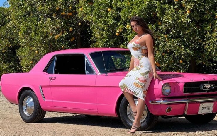 Constance Nunes and pink mustang